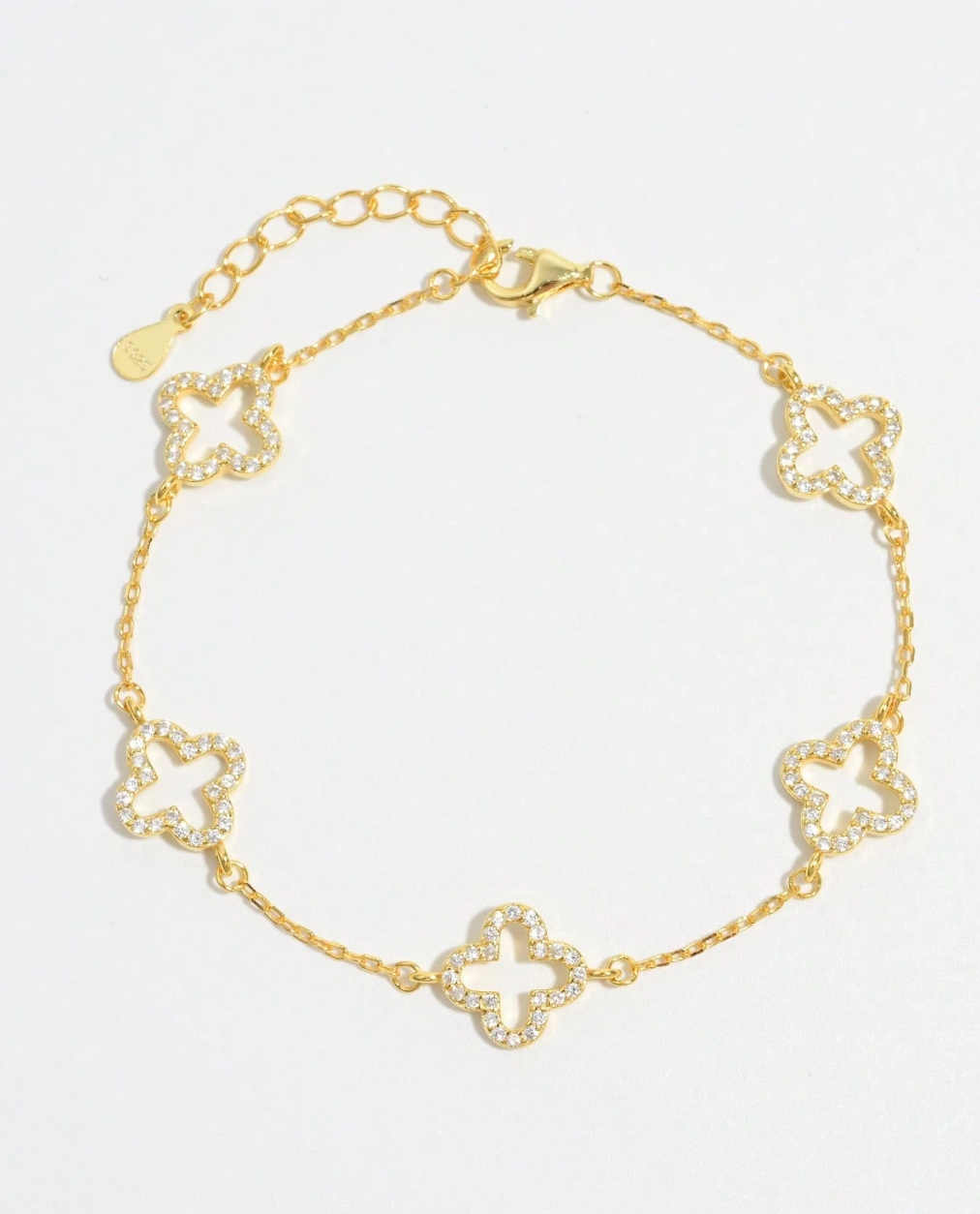 925 Sterling Silver Cubic Zirconia Hollow Clover Series Bracelet