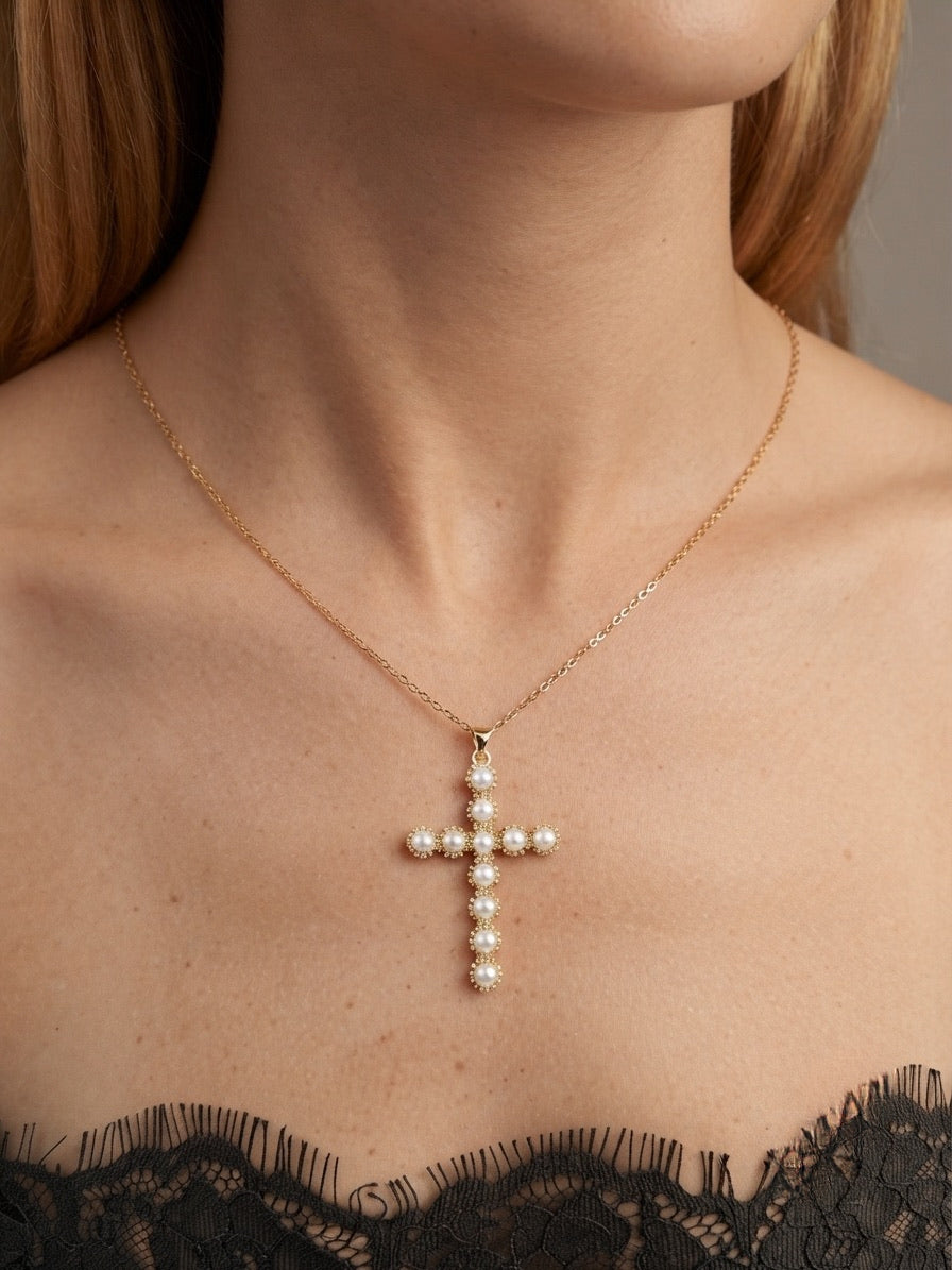 Pearl Grace Cross Necklace