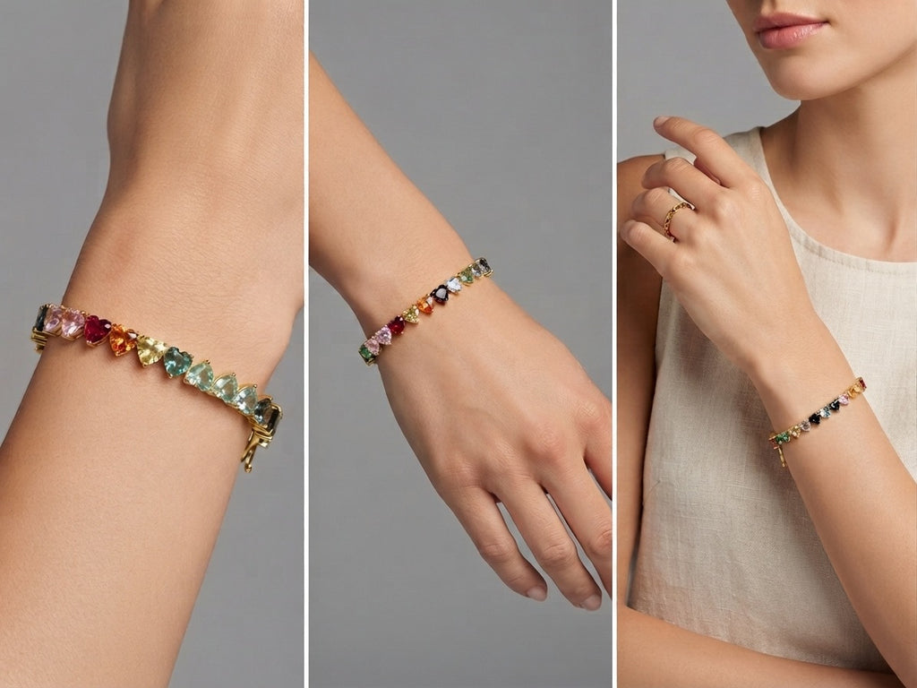 Aurora Rainbow Heart Tennis Bracele