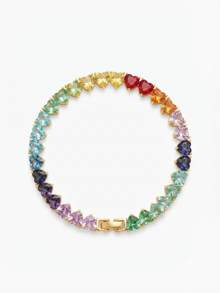 Aurora Rainbow Heart Tennis Bracele
